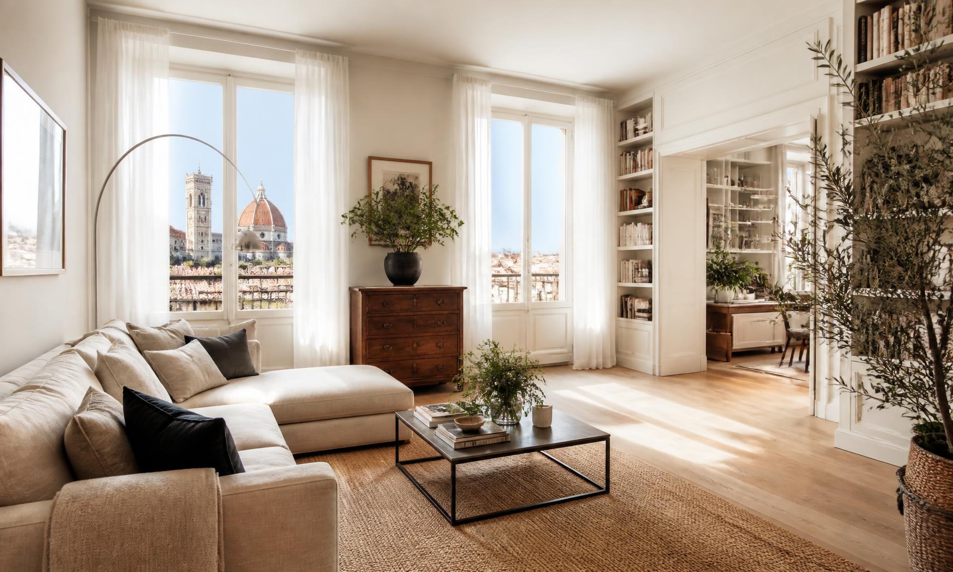 Soggiorno elegante di un appartamento italiano gestito da Toki Living
